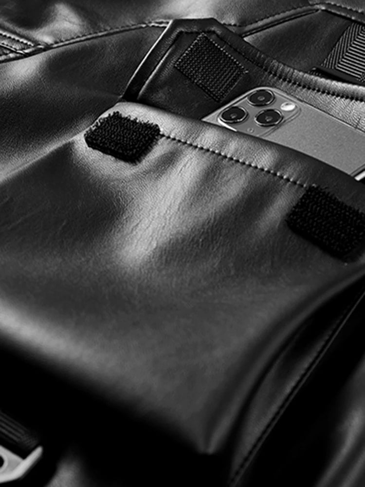 Blouson Bomber Techwear Homme en Similicuir - Oversize Multipoches