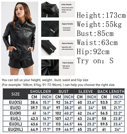 Veste Simili Cuir Moto Femme – 6 Coloris, Col Montant Zip, Printemps Automne
