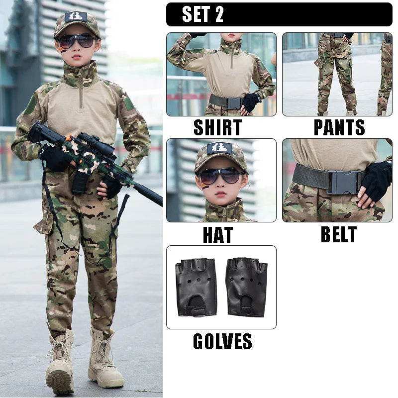 Ensemble Uniforme Militaire Tactique G3 Camouflage Enfant – Costume Soldat Garçon Fille