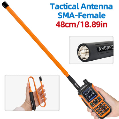 Antenne tactique rabattable ABBREE CS SMA Femelle 144/430MHz Dual Band pour BAOFENG UV-5R, UV-5RH, Quansheng UV-K5, et autres Talkies-Walkies - BLACKBEARD OUTDOOR INDUSTRIES