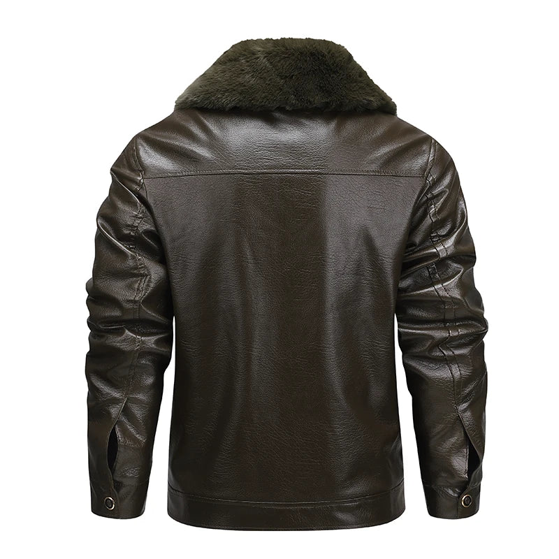 YJKVUR Men's Fleece-Lined Warm Faux Leather Jacket Waterproof Windproof Autumn Winter New Arrival Man Motorcycle Stylish Coat ﻿ BLACKBEARD OUTDOOR INDUSTRIES