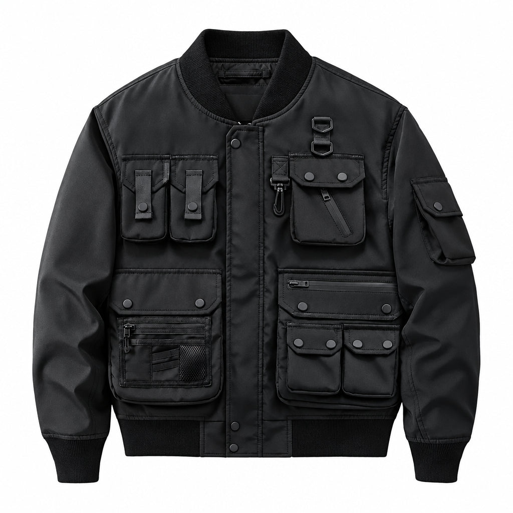 Blouson Bomber Tactique Noir Homme - Multipoches, Coupe-Vent Techwear