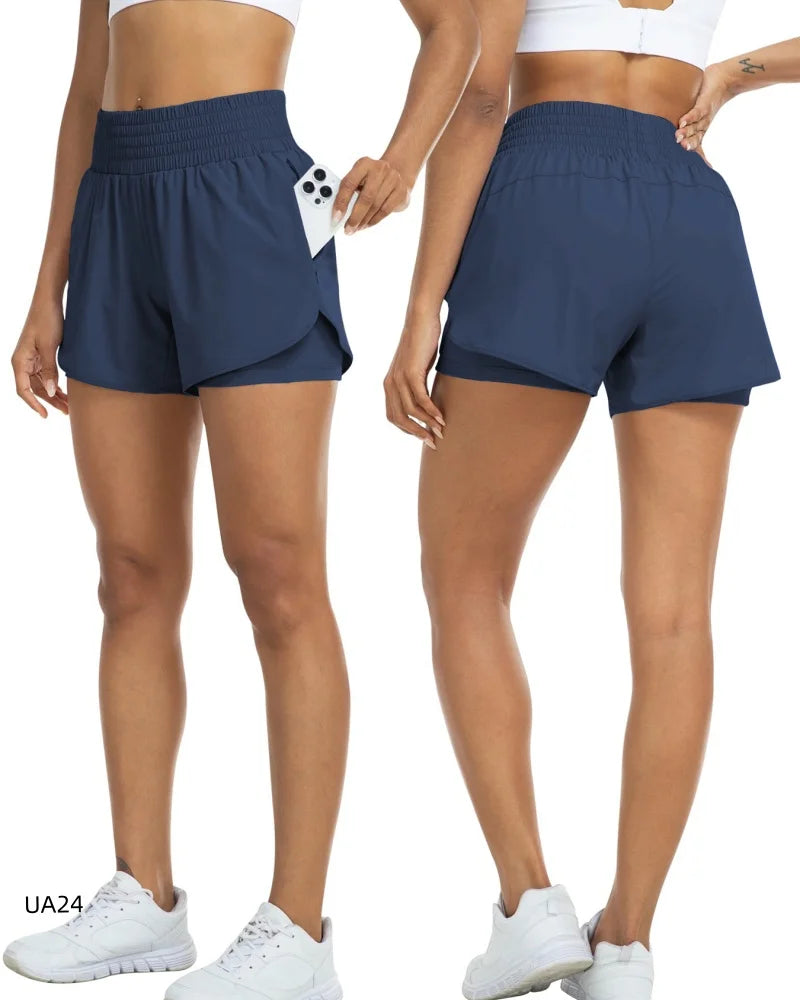 Short 2-en-1 Taille Haute Femme Séchage Rapide – Poche Zippée, Ceinture Élastique | Running, Gym, Yoga, Fitness | XS à XXL | 6 Coloris - BLACKBEARD OUTDOOR INDUSTRIES