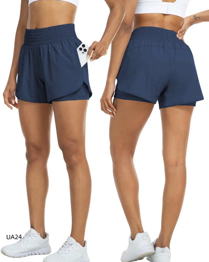 Short 2-en-1 Taille Haute Femme Séchage Rapide – Poche Zippée, Ceinture Élastique | Running, Gym, Yoga, Fitness | XS à XXL | 6 Coloris - BLACKBEARD OUTDOOR INDUSTRIES