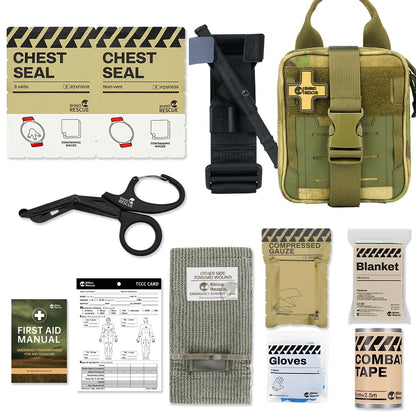 RHINO RESCUE CMS-Mini – Pack EDC Tactique Premiers Secours 10 Pièces, Vert Militaire