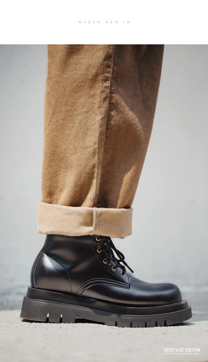 Maden Men's Handmade Cowboy Boots Black Motorcycle Boot British Split Leather TPR Sole Work Safety Boot Mid Outside Shoes BLACKBEARD OUTDOOR INDUSTRIES