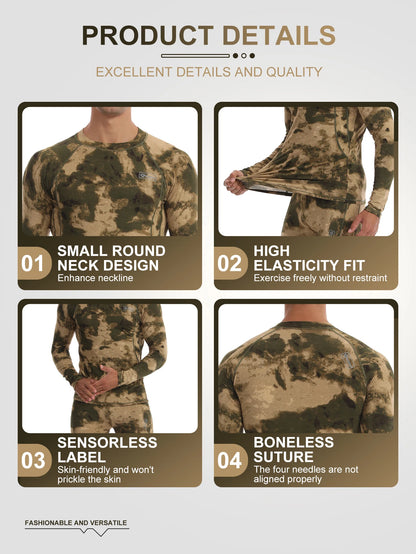 Ensemble Thermique Compression Homme – Sous-vêtement Tactique Camouflage Chasse Ski Montagne