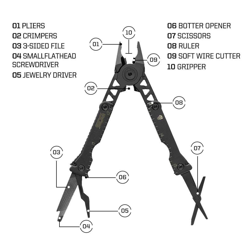 SOG Sync I Traveler EDC Multi-tool with 10 Survival Tools, Tactical & Outdoor Camping Supplies, Portable Travel & Hiking Kit Set BLACKBEARD OUTDOOR INDUSTRIES