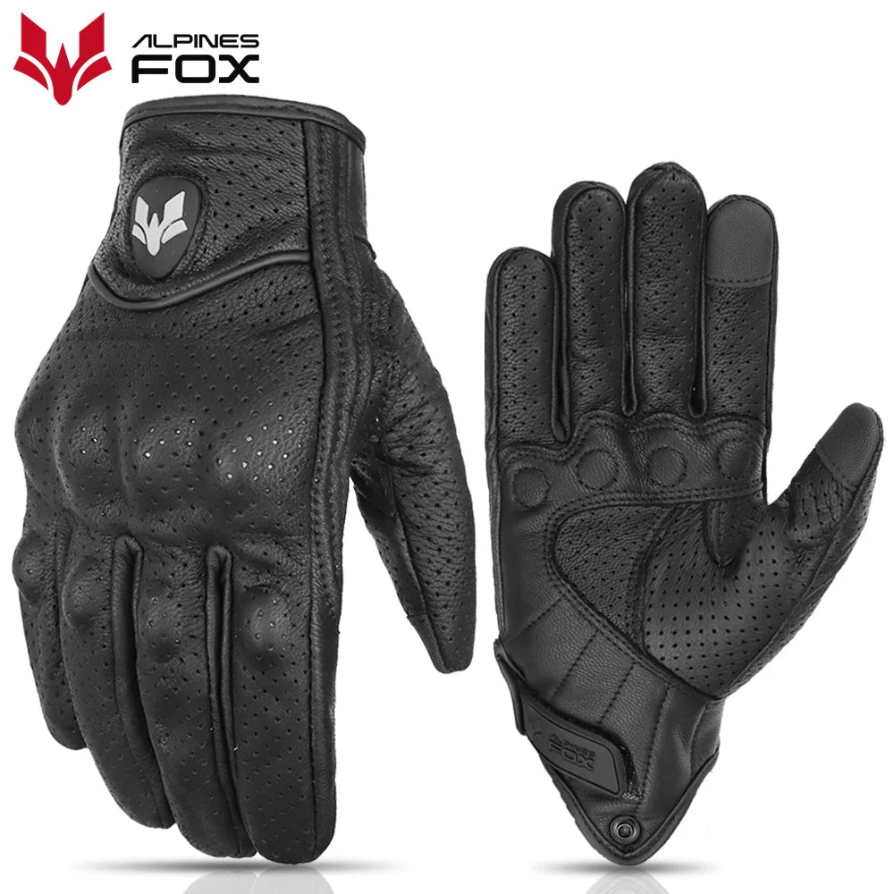 Gants Moto Cuir Vintage ALPINES FOX – Tactile Anti-Dérapant Respirant