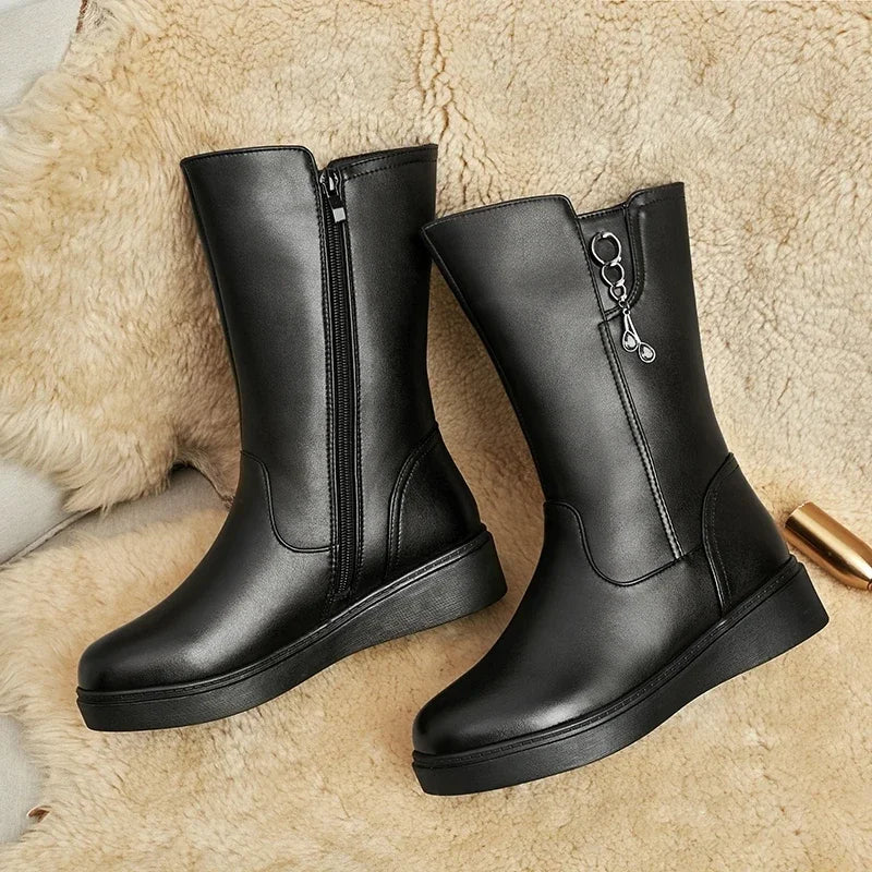 Bottes Neige Femme en Cuir – Fourrées Laine Épaisse | Confort & Chaleur | Tailles 35 à 43 - BLACKBEARD OUTDOOR INDUSTRIES