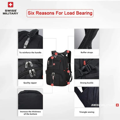 Sac à Dos SWISS 17" pour Ordinateur Portable - Imperméable, avec Port de Charge USB, Multifonction, Style Swiss - Sac de Voyage, de Randonnée et Scolaire - BLACKBEARD OUTDOOR INDUSTRIES