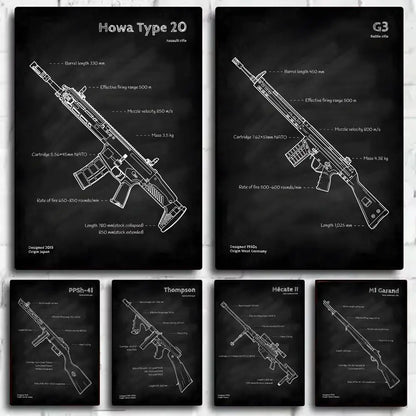 Poster Diagramme d'Armes à Feu Classiques – Affiche Murale HD Waterproof, Décoration Salon, Bureau & Man Cave (Sans Cadre)