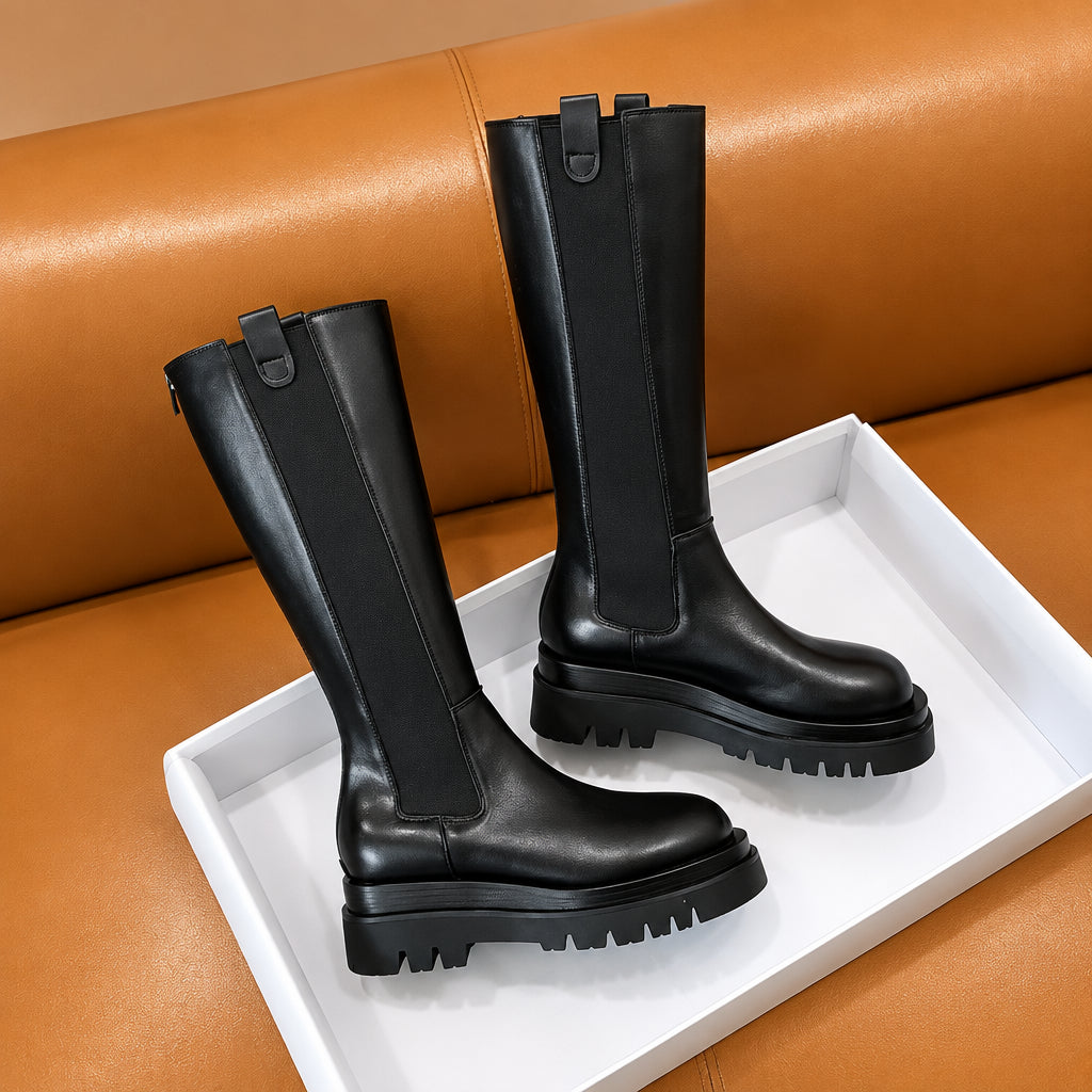 Bottes hautes femme à plateforme et talon carré