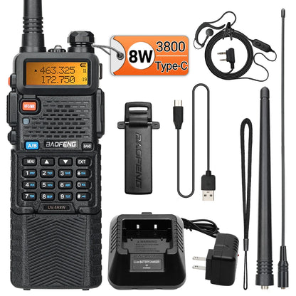 Baofeng UV-5R 8W – Talkie-Walkie Bi-Bande VHF/UHF, Batterie 3800mAh, Charge Type-C - BLACKBEARD OUTDOOR INDUSTRIES