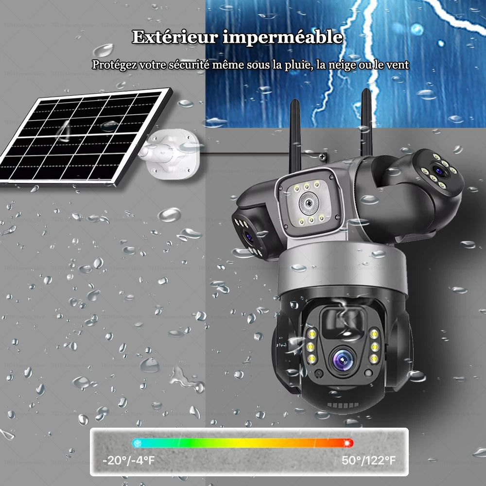 Caméra Solaire 4G Extérieur — Surveillance PTZ 360° Sans Fil, 3 Objectifs, Vision Nocturne - BLACKBEARD OUTDOOR INDUSTRIES