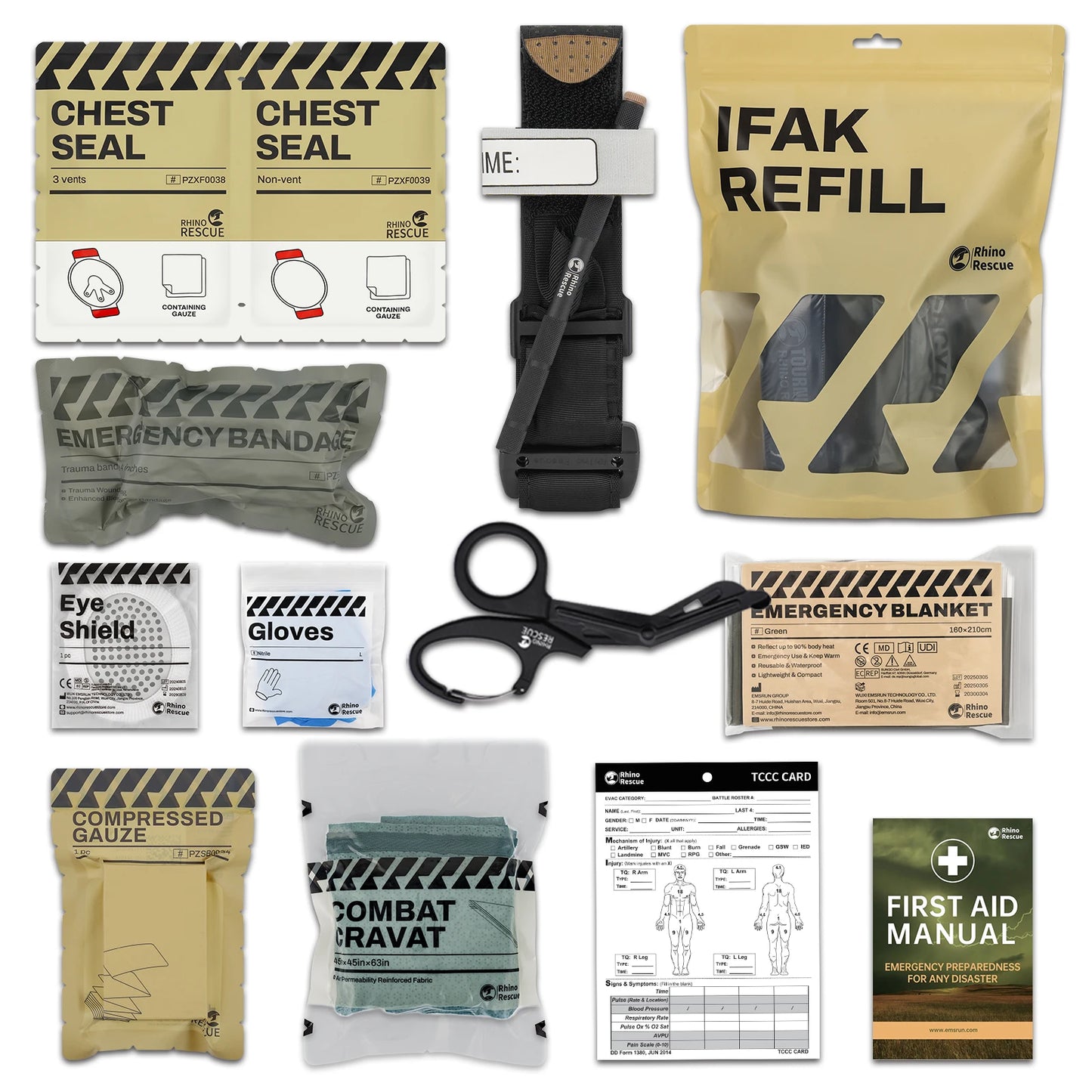 Kit Trauma Tactique IFAK Rhino Rescue – 7 ou 10 Pièces | Premiers Secours Combat & Urgence