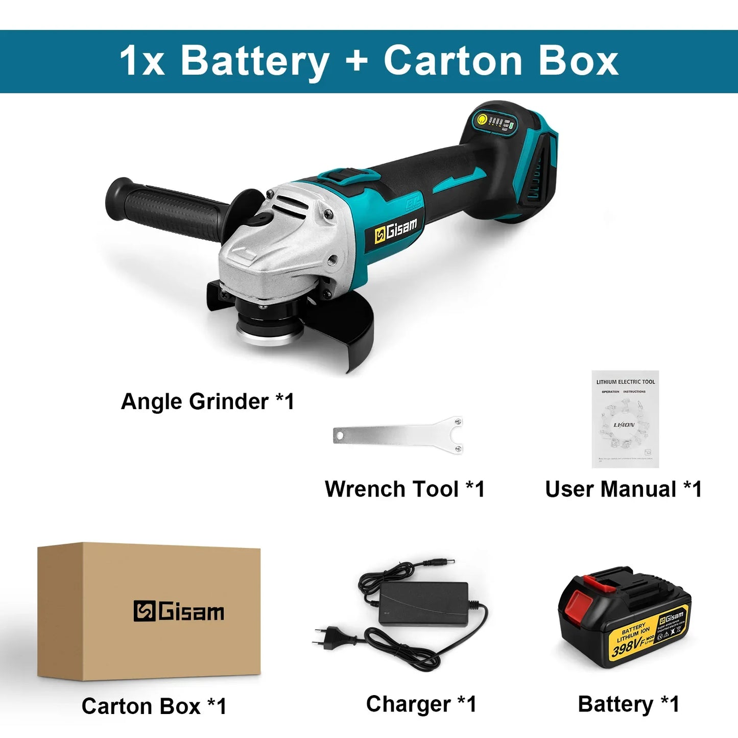 Meuleuse d’Angle Électrique Brushless 125 mm Gisam – Vitesse Variable – Compatible Batterie Makita 18V - BLACKBEARD OUTDOOR INDUSTRIES