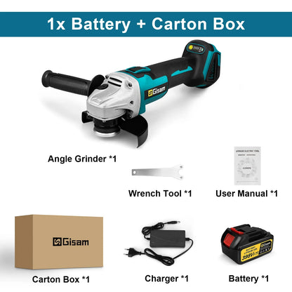 Meuleuse d’Angle Électrique Brushless 125 mm Gisam – Vitesse Variable – Compatible Batterie Makita 18V - BLACKBEARD OUTDOOR INDUSTRIES