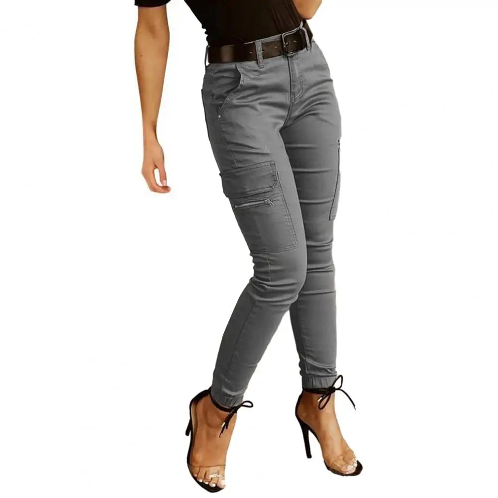 Pantalon Cargo Femme Multi-Poches Coton – Taille Mi-Haute, Coupe Slim, 5 Coloris