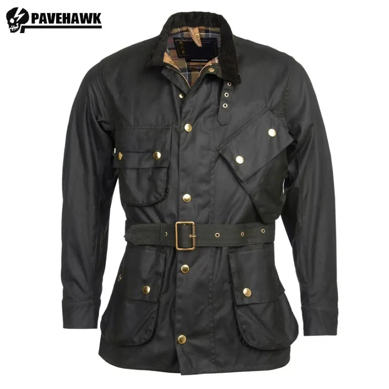 Men's Cargo Safari Oil Wax Jacket Waterproof England Casual Autumn Outwear Multi Pocket Corduroy Collar Wear Resistant Jackets BLACKBEARD OUTDOOR INDUSTRIES