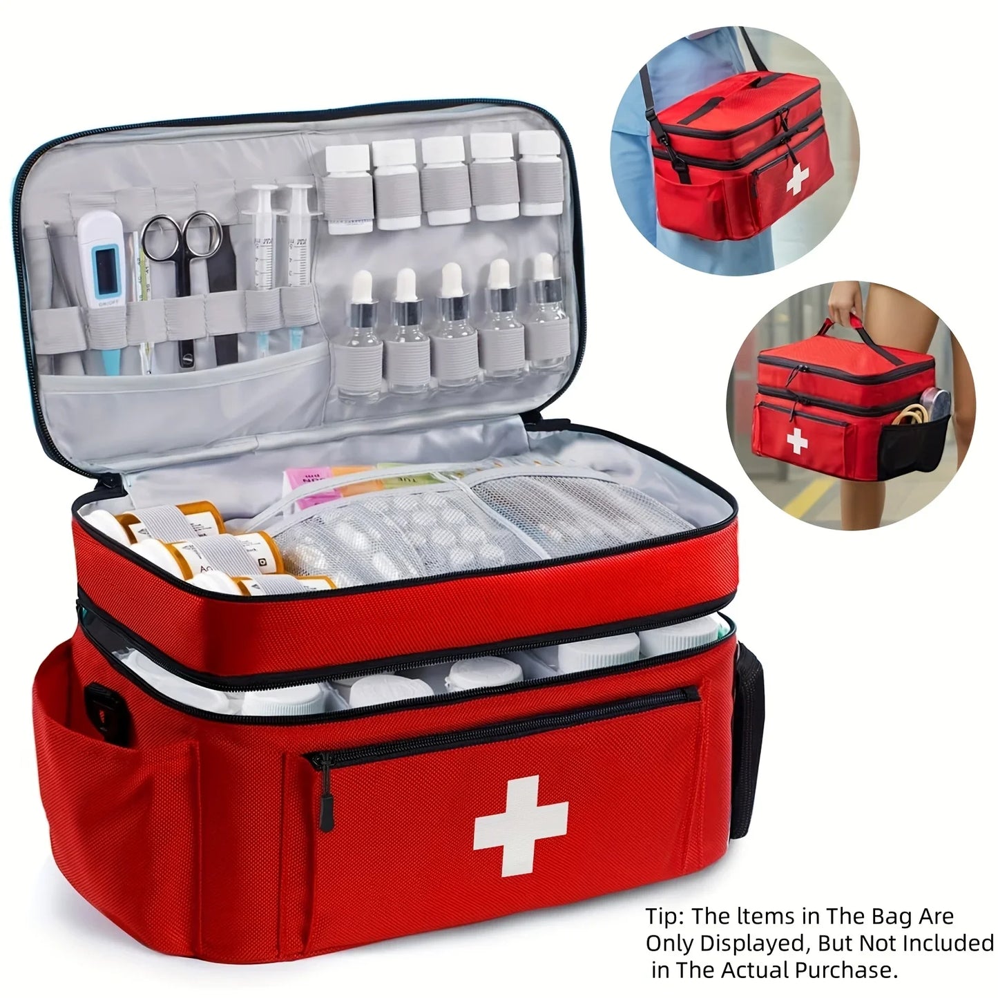 Sac Médical Grande Capacité – Trousse de Secours Portable Double Compartiment, Poche Frontale, Multi-port