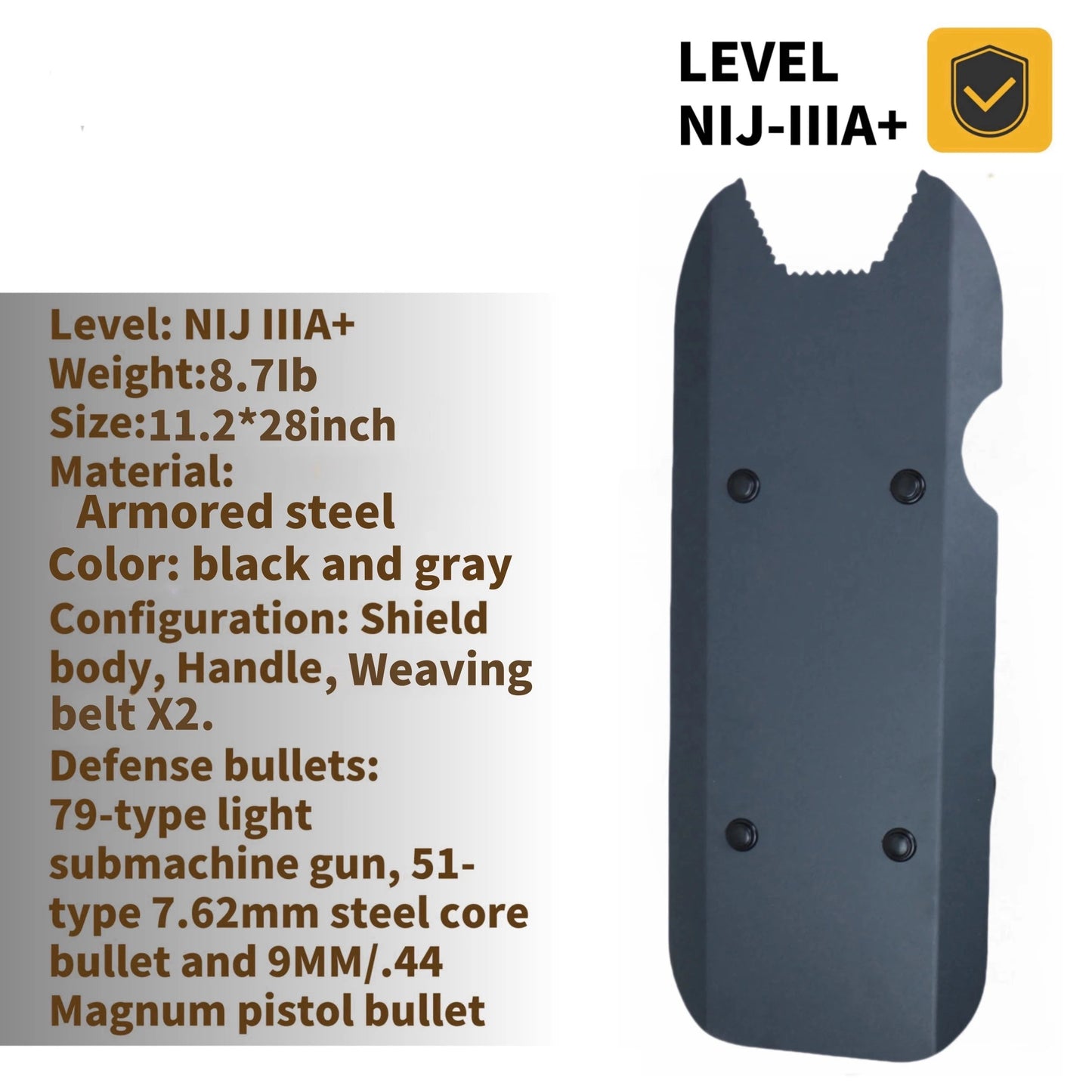 Panneau Pare-Balles – Niveau IIIA+ – Acier Blindé – Testé en Laboratoire – 28,5 × 71 cm – Couleur Noir-Gris Ma boutique