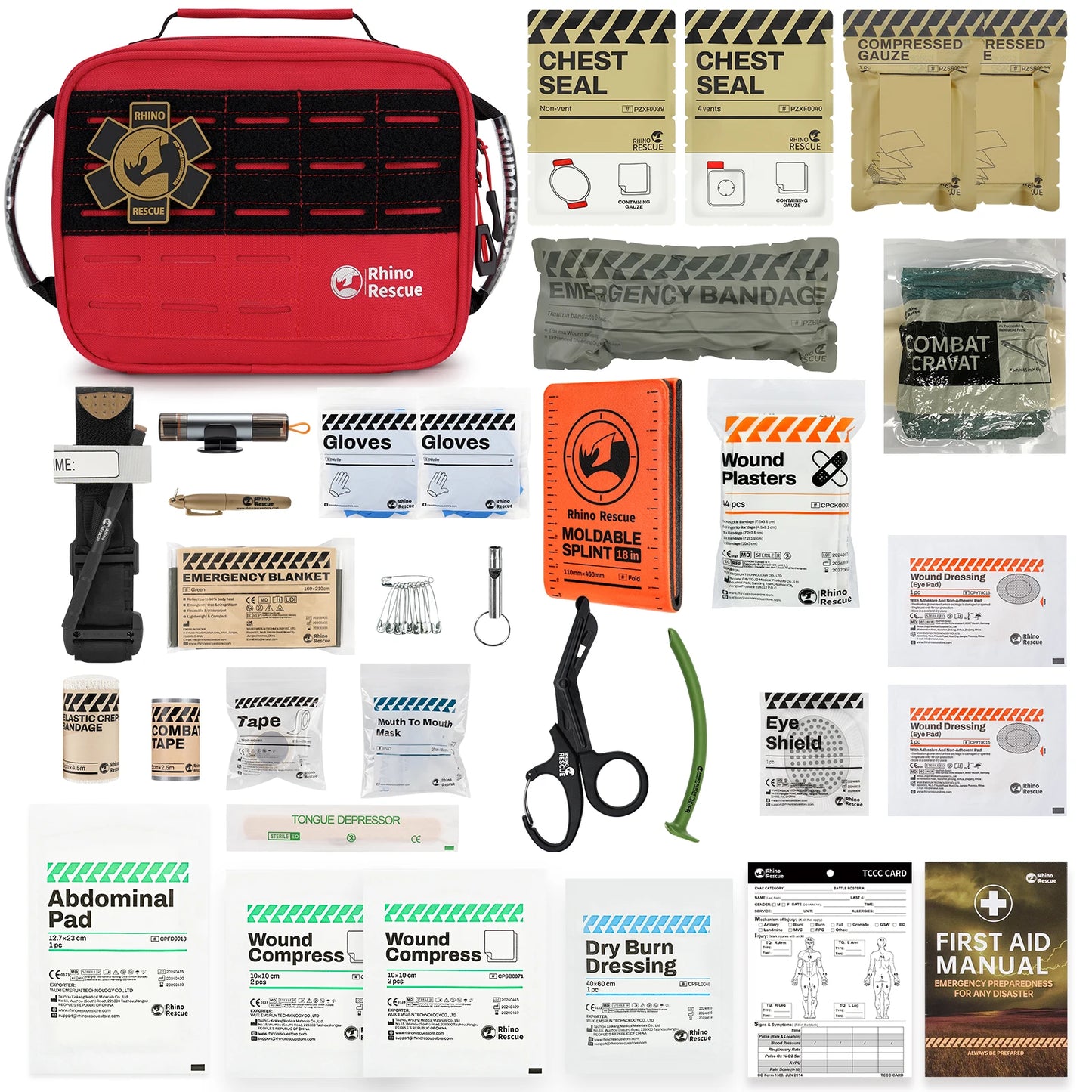 RHINO RESCUE Kit Trauma Véhicule – Garrot, Poche MOLLE & Premiers Secours Professionnels