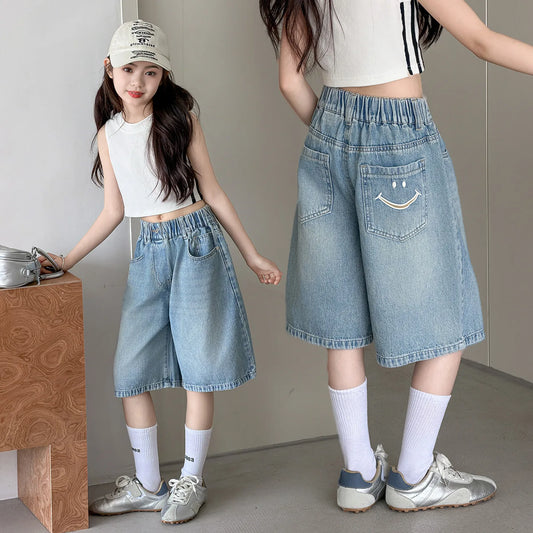 Short en Jean Fille – Style Tendance, Longueur Genou, 7-13 Ans