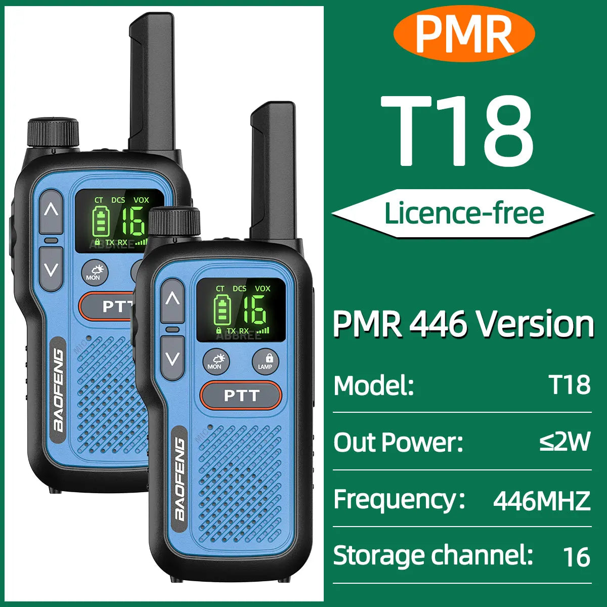 Pack 2 Talkies-Walkies PMR/FRS Sans Licence – Double PTT, VOX, USB-C, Alerte Météo