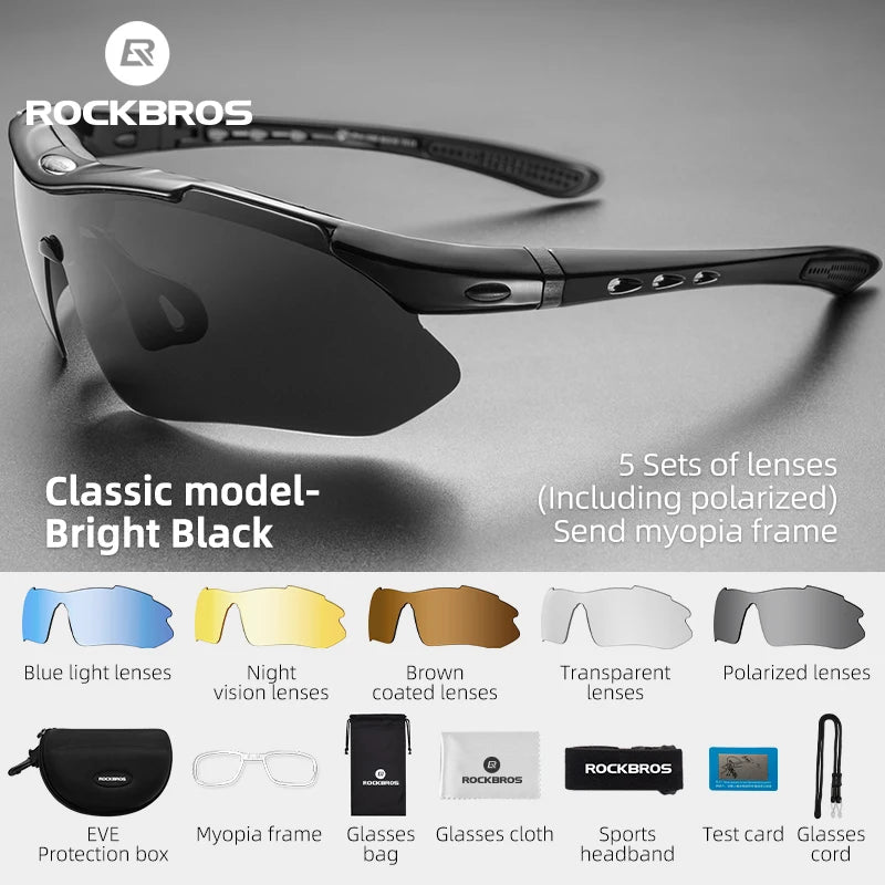 ROCKBROS Lunettes Cyclisme Polarisées – 5 Verres Interchangeables VTT Route