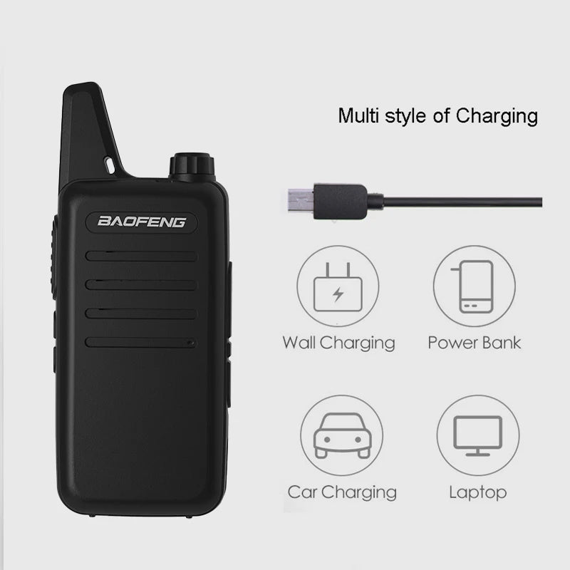 Pack 2 Talkies-Walkies PMR Ultra-Slim Sans Licence – 72h Autonomie, Rechargeable USB