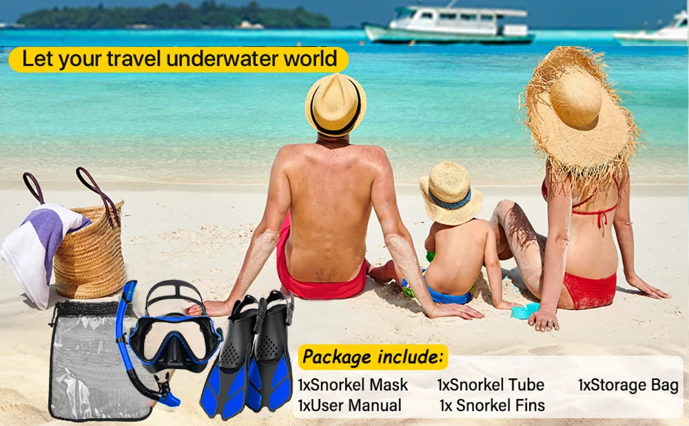 Set de Snorkeling 3-en-1 JoyMaySun – Masque Panoramique, Tuba Dry Top, Palmes Courtes et Sac de Transport - BLACKBEARD OUTDOOR INDUSTRIES