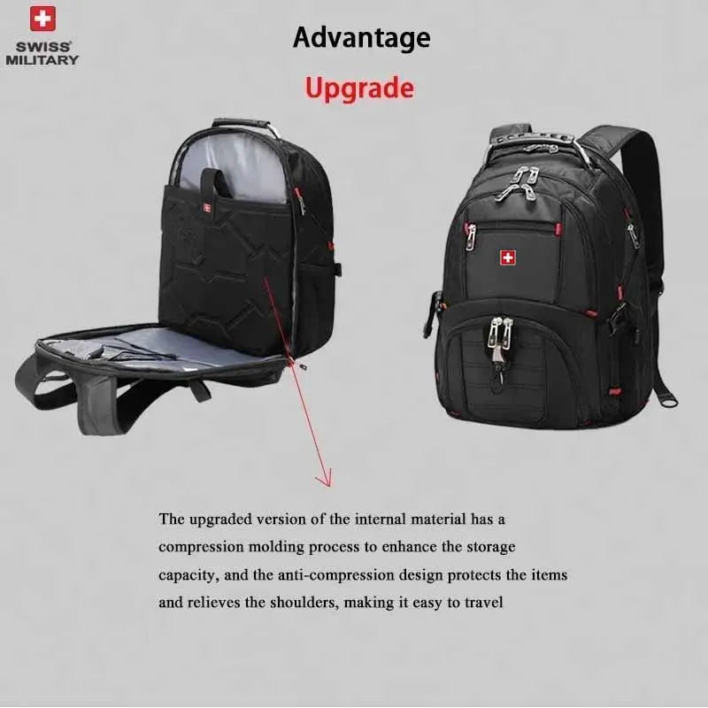 Sac à Dos SWISS 17" pour Ordinateur Portable - Imperméable, avec Port de Charge USB, Multifonction, Style Swiss - Sac de Voyage, de Randonnée et Scolaire - BLACKBEARD OUTDOOR INDUSTRIES