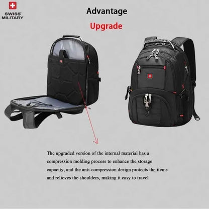 Sac à Dos SWISS 17" pour Ordinateur Portable - Imperméable, avec Port de Charge USB, Multifonction, Style Swiss - Sac de Voyage, de Randonnée et Scolaire - BLACKBEARD OUTDOOR INDUSTRIES