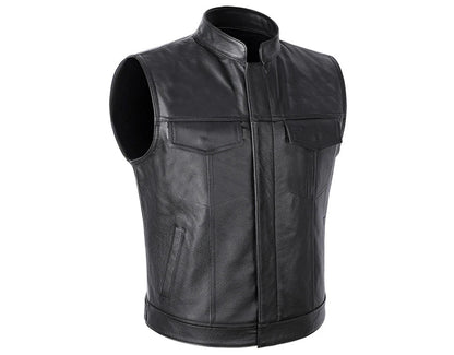 Gilet en Cuir Synthétique pour Homme - Veste en Cuir de Motard Automne Hiver avec Col Montant BLACKBEARD OUTDOOR INDUSTRIES