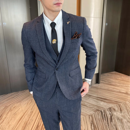 Costume 3 Pièces Homme Style Britannique Coréen Haut de Gamme à Carreaux Modifiés - Costume Élégant Business Casual avec Gilet et Pantalon BLACKBEARD OUTDOOR INDUSTRIES