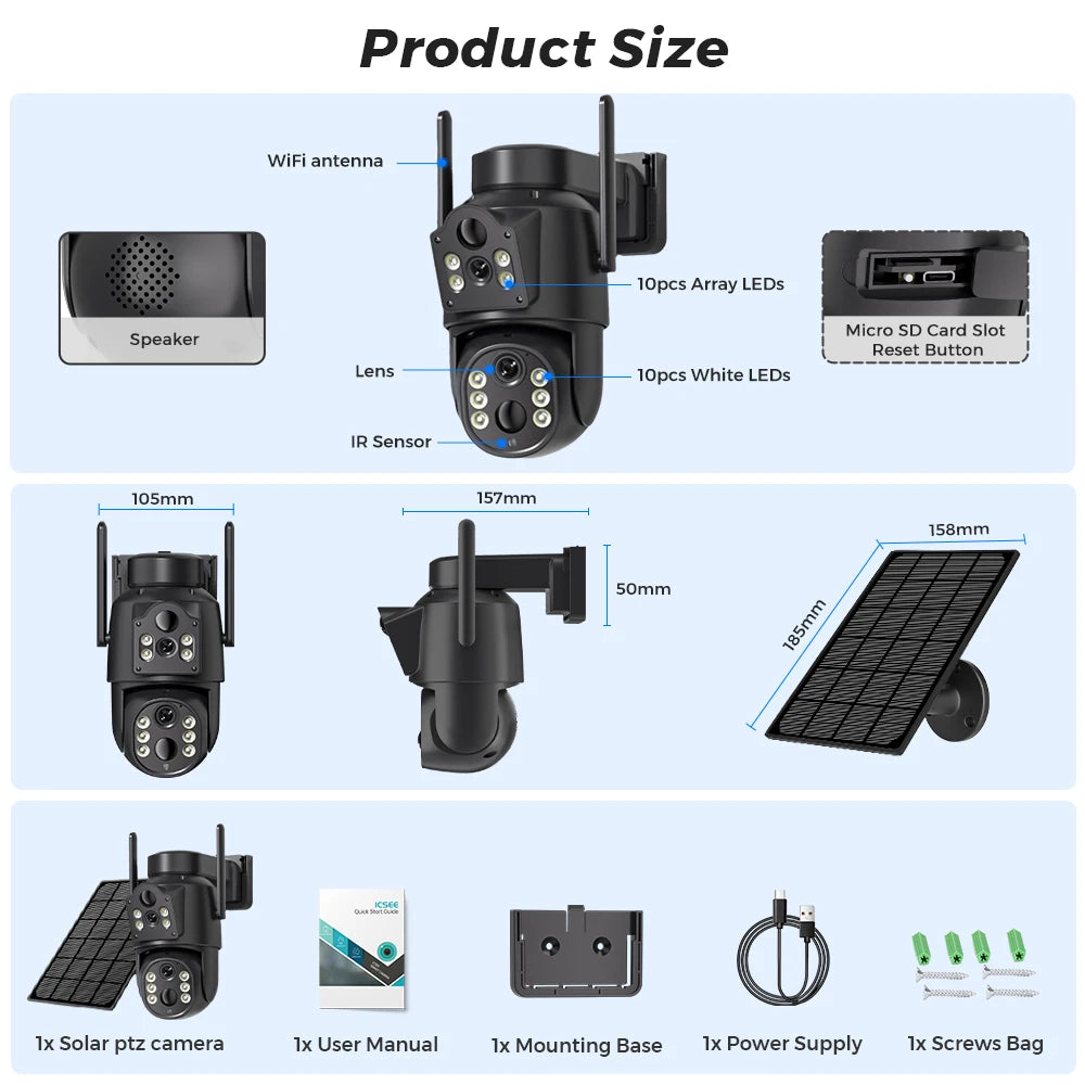 Caméra de Chasse Solaire 8MP/2MP — Double Objectif PTZ, Vision Nocturne, WiFi, IP66 - BLACKBEARD OUTDOOR INDUSTRIES