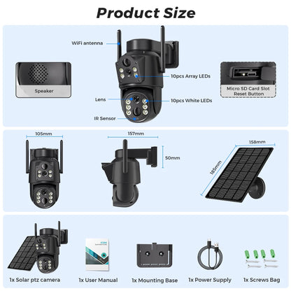 Caméra de Chasse Solaire 8MP/2MP — Double Objectif PTZ, Vision Nocturne, WiFi, IP66 - BLACKBEARD OUTDOOR INDUSTRIES