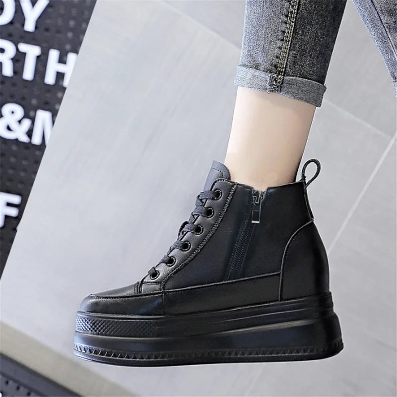 Bottines compensées femme noires à semelle épaisse