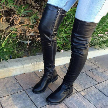Cuissardes femme simili cuir imperméables à talon bas
