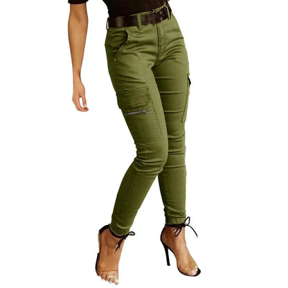 Pantalon Cargo Femme Multi-Poches Coton – Taille Mi-Haute, Coupe Slim, 5 Coloris