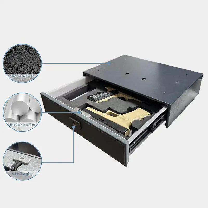 Coffre-tiroir biométrique pour pistolet – 40 × 30,5 × 13,2 cm