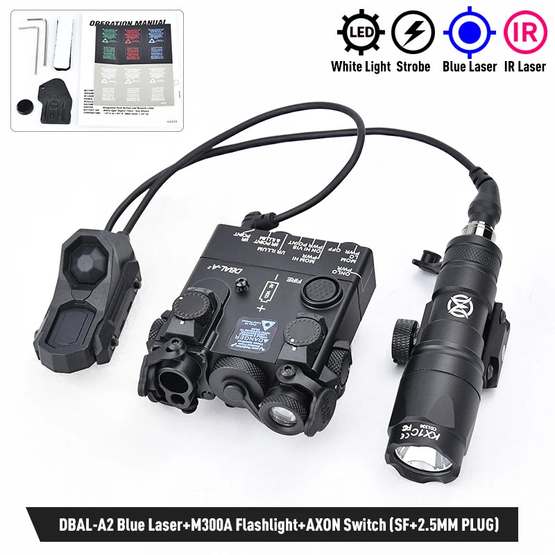 WADSN DBAL-A2 – Combo Laser IR / Rouge / Vert / Bleu + Lampe M300 / M600 + Switch AXON, Rail 20mm