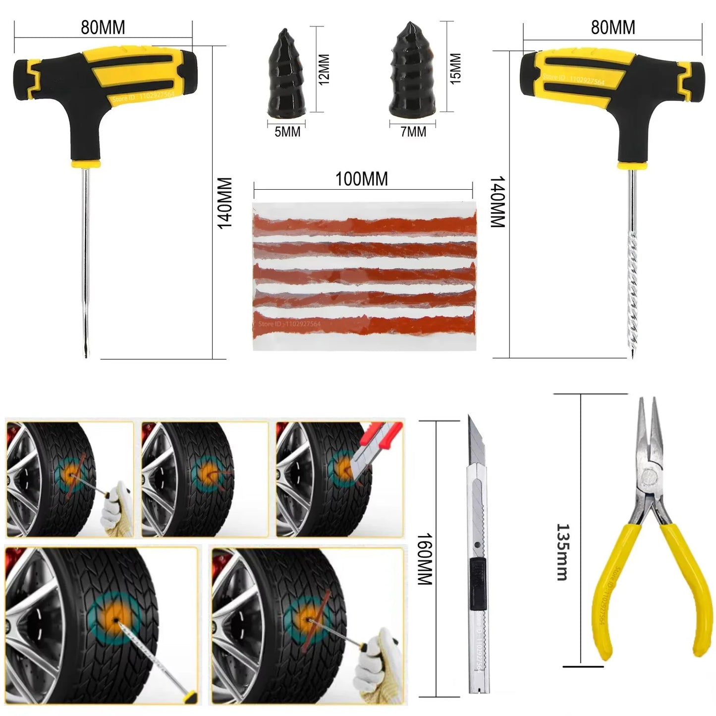 ZFOUEK Kit de Réparation de Pneu Voiture – Kit Complet d'Urgence avec Mèches, Colle, Outils, Boîte de Rangement - BLACKBEARD OUTDOOR INDUSTRIES