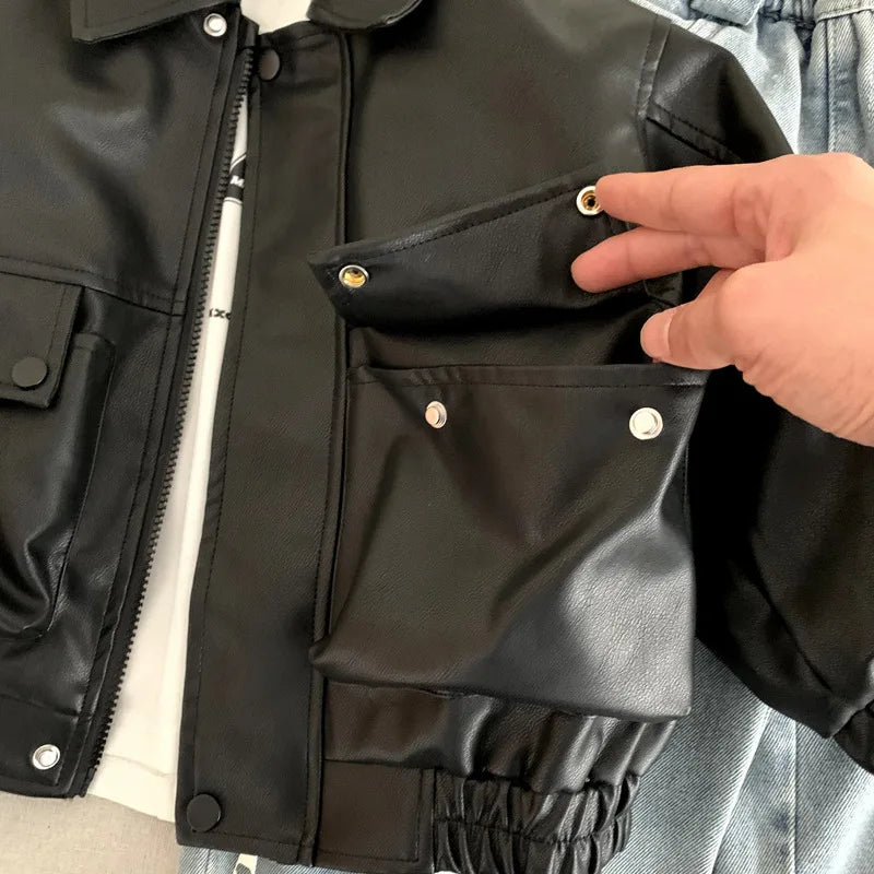 Veste en Cuir Enfant Style Coréen – Blouson Casual Unisexe Printemps