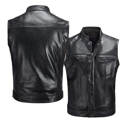 Gilet en Cuir Synthétique pour Homme - Veste en Cuir de Motard Automne Hiver avec Col Montant BLACKBEARD OUTDOOR INDUSTRIES