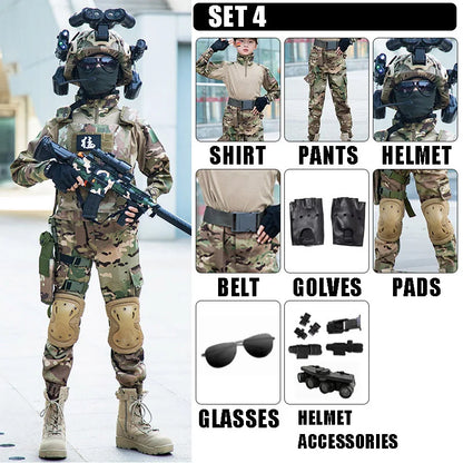 Ensemble Uniforme Militaire Tactique G3 Camouflage Enfant – Costume Soldat Garçon Fille