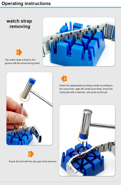 Kit de Réparation de Montres 185 Pièces - Outils Professionnels pour Remplacement de Batterie, Démontage de Maillons, Retrait du Fond de Boîtier, Outils à Barres et plus - BLACKBEARD OUTDOOR INDUSTRIES