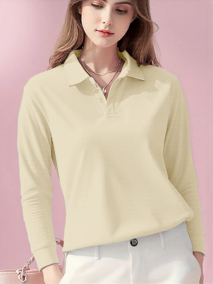 Polo Femme Manches Longues – Coupe Loose Casual, Matière Polyester Anti-Boulochage, Disponible en 5 Coloris