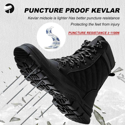 Rangers tactiques montantes à coque acier et semelle anti-perforation, noires